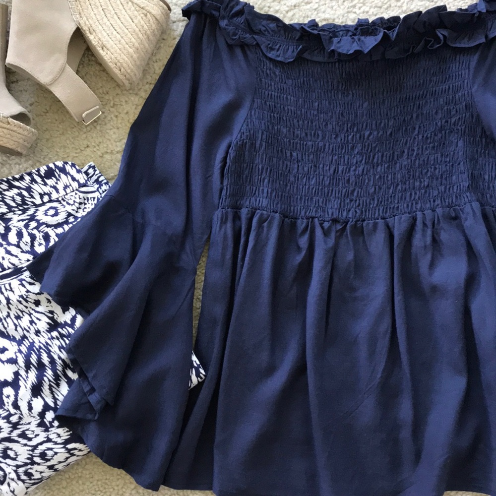 Navy Off the Shoulder Top - Picture 5 of 7